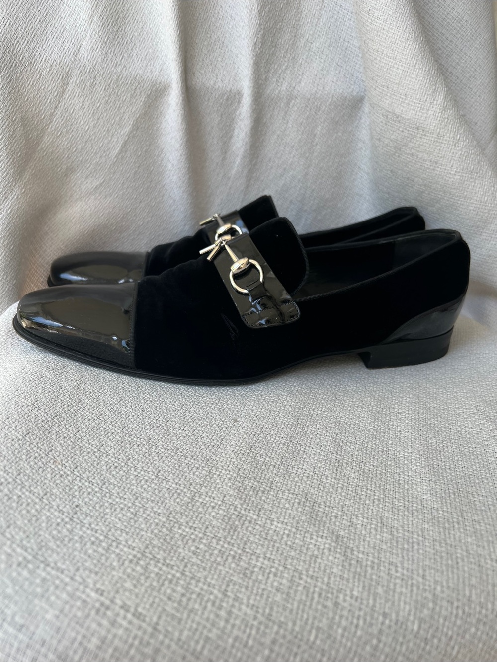 Gucci Black Patent & Suede Slip-On Loafers with Silver Bit - Picture 7 of 16